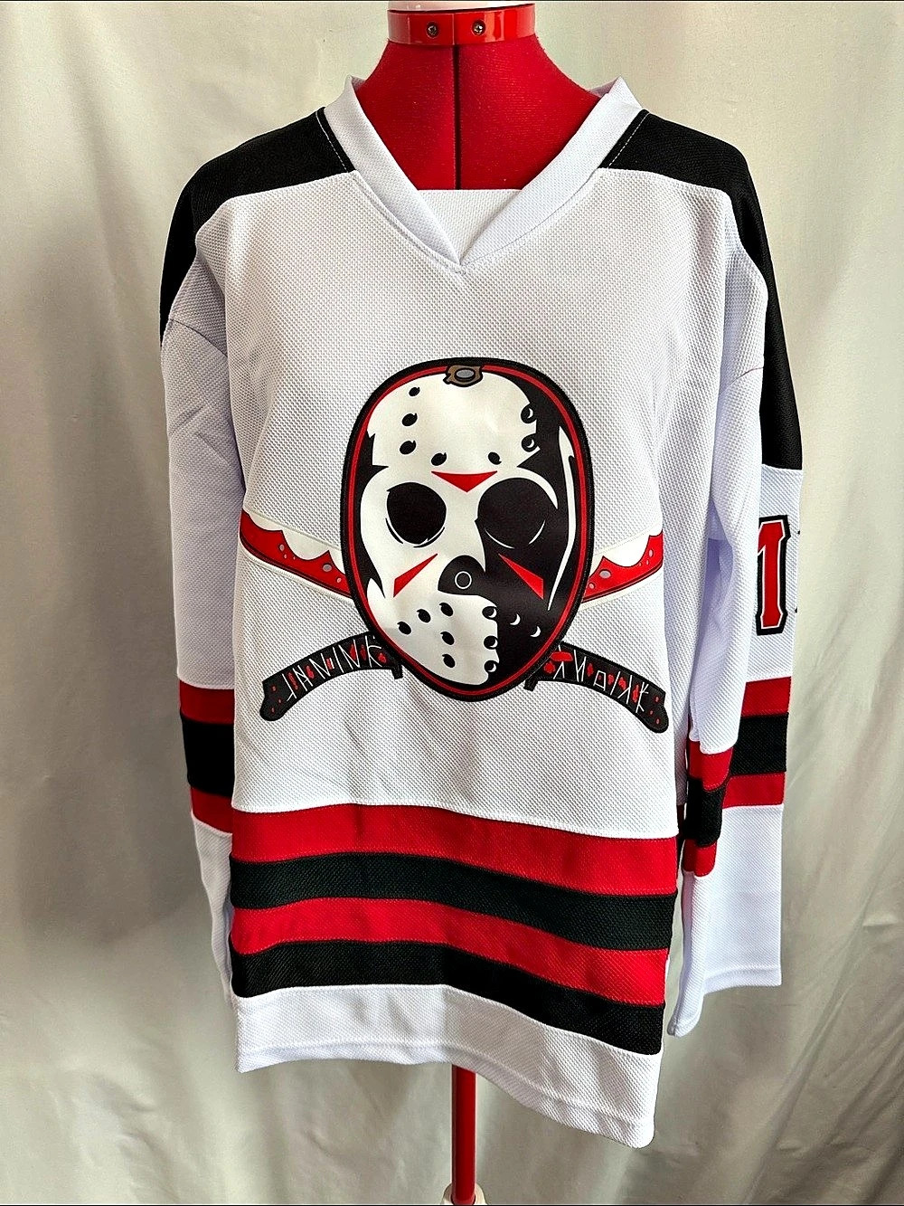 Friday the 13th Jason Voorhees Hockey Jersey White & Red